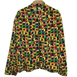 Rare Vintage David Paul Multicolor Geometric Bomber Jacket Zip Front Size 1X